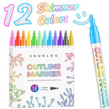 SRUOLOC Shimmer Markers Outline Pens,12 Colors Metallic Glitter Pens Set Glitter Markers Pens Set for School Cards Lettering, Do
