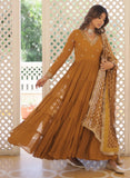 Wedani Georgette Sequins Embroidered Work Anrakali Kurta Set For Women (In Alpha L Regular Yellow),YELLOW,L,Georgette,Anarkali,Kurta, Scarf