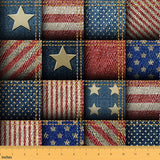 Feelyou Plaid Outdoor Fabric by The Yard, American Flag Style Grid Upholstery Fabric for Chairs, Vintage Geometric Stars Stripe
