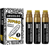 SRUOLOC 3 Jumbo Permanent Markers Gold, 15mm Thick Wide Tip, Large Acrylic Paint Markers for Rock Painting, Poster, Stone, Ceram
