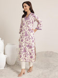 Libas Women'S Cotton Floral Printed Straight Kurta (29414O_Purple_S)