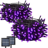 QITONG Purple Solar String Lights, 2 Pack Each 66ft 200 LED Halloween Lights Outdoor Waterproof, 8 Modes Green Wire Christmas Tw