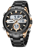 V2A Fusion Series Analog-Digital MenS Watch With Stainless Steel Band & Alloy Steel Case - Alarm, Stopwatch, El Backlight Watch