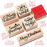 Watersay 6 Pcs Christmas Rubber Stamp Set Merry Christmas Wooden Rubber Stamp Snow Tree Stamps Vintage Wooden Rubber Art Stamps
