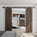 CCJH 6FT Stainless Steel Sliding Door Hardware Kit Heavy Duty and Smoothly Wooden Barn Door Kit fit for 18 Wide Double Door, I S