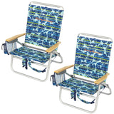Tommy Bahama 2-Pack 4-Position Extended 12.8 seat Height Easy in-Easy Out Folding Backpack Beach Chair, Blue Tropical Leaves