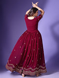 Wedani Maroon Georgette Embroidered Anarkali Gown For Women,MAROON,M,Georgette,anarkali,