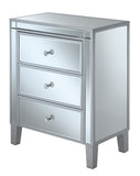 Convenience Concepts Gold Coast Large 3 Drawer Mirrored End Table, Silver / Mirror