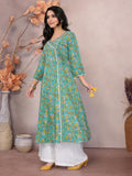 Rangita Green Rayon Calf Length Printed Angarakha Kurti | Kurta For Women_M