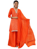 Libas Womens Woven Design Silk Blend Straight Kurta With Palazzos And Dupatta