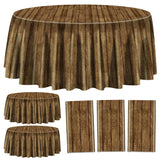 3 Pcs Wood Grain Tablecloths for Round Table Western Party Decorations Plastic Western Party Tablecover for Cowboy Party Decorat