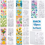 Louise Maelys Pre Drawn Canvas to Paint - 12 Packs Floral Theme Pre-Stretched Canvas Panels (5x7 inch),Pre Printed Painting Canv