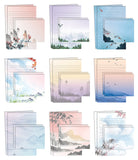 Mini Stationery Set of 100, Japanese Stationery Paper (50 Lined Sheets 50 Matching Envelopes), 55 x 825 inch, 9 Designs, Double