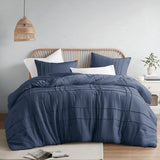 Comfort Spaces Navy King Size Comforter Set - 3 Piece Pintuck Pleated Bedding Set, All Season Lightweight, Extra Softness Pre-Wa