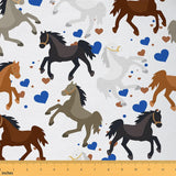 Feelyou Horse Fabric by The Yard, Famhouse Galloping Horse Upholstery Fabric for Chairs, Farmhouse Lover Cute Heart Pattern Deco