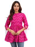 Libas Women'S Cotton Printed Anarkali Kurti (29632_Pink_L)