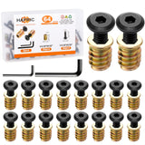 32 Sets Threaded Inserts for Wood Furniture Screws - 1/4-20 x 25/32 Inserts and Bolts - Hex Socket Drive - 1/4-20 x 19/32 Screw-