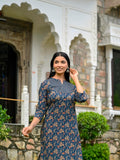 Anni Designer Women'S Rayon Blend Straight Printed Kurta With Pant (Ommy Blue_Xxl_Blue_Xx-Large),Blue,2XL,,,