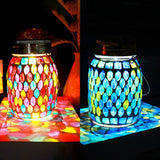 2 Pack Solar Outdoor Mosaic Lantern,Solar Lights Outdoor Hanging Lanterns Rechargeable Waterproof Table lamp Mosaic Night Light