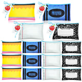 Demonwer 12 Pcs Back to School Gifts Pencil Case 4 Style Patterns Pencil Pouch with Inspirational Cards Ribbons Cute Pencil Box