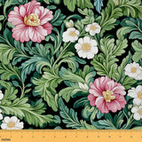Erosebridal Floral Girls Green Pink Garden Flowers Fabric by The Yard 2 Yards | Romantic Leaves Natural Decor Aesthetic Botanica