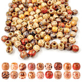 150PCS Vintage Wooden Beads for Crafts, Large Hole Natural Wood Spacer Bead Hair Bead, Mixed Pattern Boho Beads Bulk for Macrame