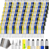 Yeaqee 200 Pcs Father's Day Men Gifts:6 in 1 Multi Tool Pens with Refills Ruler Level Gauge Bulk Multi-functional Pens for Adult