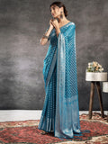 Satrani Women'S Georgette Banarasi Jacquard Saree With Unstitched Blouse Piece (3813S6112N_Teal Blue & Silver4)