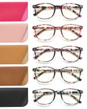 JOLISU 5 Pack Reading Glasses For Women,Blue Light Blocking Computer Reader Spring Hinge Eyeglasses (1.25)