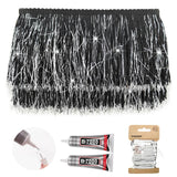 Yhsheen Black Fringe Trim with Tinsel, 5Yards X 4 Inch Metallic Fringe Trim with B7000 Glue for Karma Jacket Costume Crafts Spar