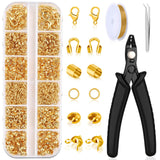 Acejoz 1200 Pcs Gold Crimp Beads Kit, Jewelry Making Supplies Include Crimp Covers, Crimp Tubes, Wire Guardians, Lobster Clasps,