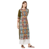 Gosriki Womens Mehandi Crepe Straight Calf Length Ethnic Printed Kurti(Krish-64989-S_Mehandi) Green,Green,,B07XF19JT8