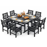 AXMOLM 10 Piece HDPE Outdoor Dining Set for 8, Patio HDPE Furniture Set with 2 Table and Umbrella Hole, Outdoor Table and Chairs