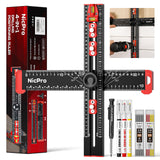 Nicpro 4-in-1 Drilling Positioning Scribing Ruler, Adjustable Multifunctional T Square Ruler with Carpenter Pencil, Carpenters S
