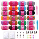24 Pack Crochet Yarn Beginner - Black White Orange Red Green Rainbow Pink Cotton Chunky Yarn - with Easy-to-See Stitches Beginne