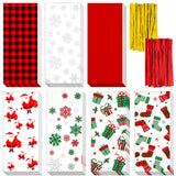 Outus 105 Pieces Christmas Cellophane Bags with 200 Pieces Twist Ties 7 Styles Christmas Treat Cookie Candy Bags for Xmas Holida