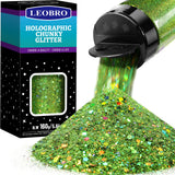 LEOBRO Green Glitter, 160g/5.64oz Light Green Chunky Glitter for Crafts, Resin, Body Nail, DIY Decorations