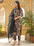Anni Designer Women'S Rayon Blend Printed Straight Kurta With Pant & Dupatta (Keech Black_Xxl_Black_Xx-Large),Black,2XL,,,