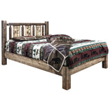 Montana Woodworks Woodworks Homestead Collection Queen Platform Bed, Stain And Clear Lacquer Finish With Laser Engraved Bear Des