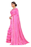Shasmi Pink Embroidered Embellished Georgette Sari With Blouse Piece Saree For Women Ribbion Sequance Pink