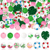 Auzesto 180Pcs Summer Theme Wood Beads for Crafts, Hawaiian Loose Wooden Beads for DIY Jewelry Making, Home Decor