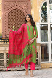 Anni Designer Women'S Rayon Blend Straight Printed Kurta With Pant & Dupatta (Sibori-Methi-Bfv_S_Green_Small),Green,S,,,