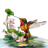 Pop Up Birthday Cards for Women, Hummingbird 3D Birthday Card, Beautiful Hummingbird and Lotus with Koi Fish Design, Pop Up Card