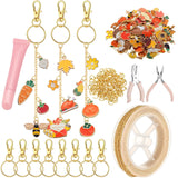 VioraWhite 213 Pcs Fall Theme Lip Gloss Keychain Making Kit 100 Pink Enamel Charms 32.81 ft Gold Chains for DIY Crafts Women