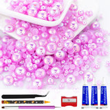 60g Light Purple AB Flatback Half Round Pearls Mixed Size 3-10mm Resin Craft Beads for Nail Art, Face Gems, DIY Jewelry Making