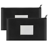 2 Pack Money Bags with Zipper, Bank Pouch with Label, 11 x 6.1 Inch PU Leather Cash Deposit Holder for Coins, Invoice, Bills, Co