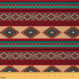 Southwestern Fabric By The Yard, Rustic Upholstery Fabric, Aztec Tribal Native American Red Green Abstract Geometric Tribal Deco