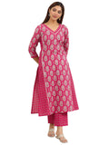 Libas Women'S Cotton Floral Kurta Set (400450_Pink_M)