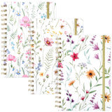 Resurhang 3 Pack Spiral Notebook A5 Thick Hardcover Journals College Ruled Notebook Cute Floral Spiral Journals 180 Pages for Wo