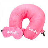 The Bling Global Personalized Travel Neck Pillow & Eye Mask Set With Custom Name Soft Memory Foam UShape Pillow For Airplane,